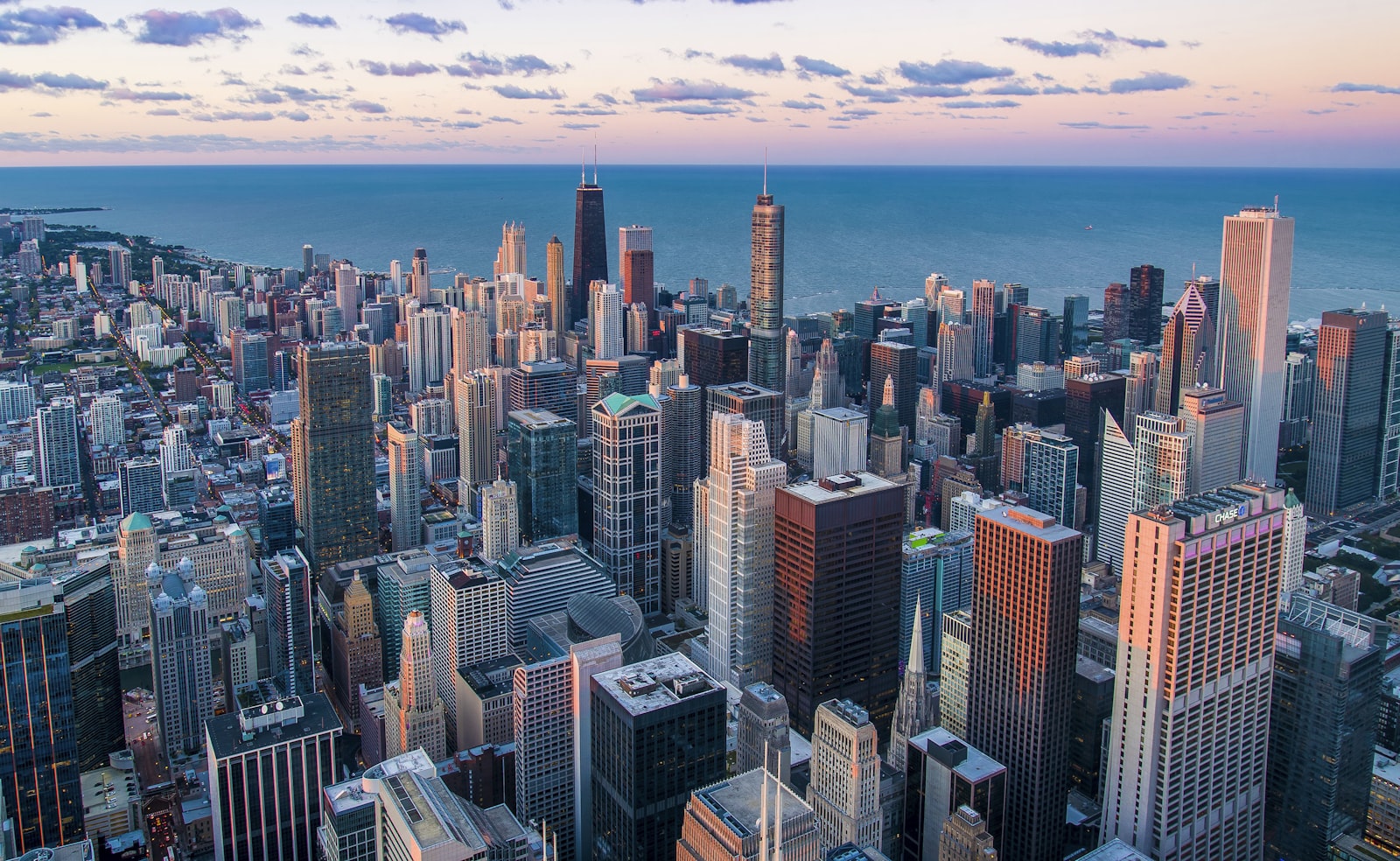 Aerial view of a modern financial district