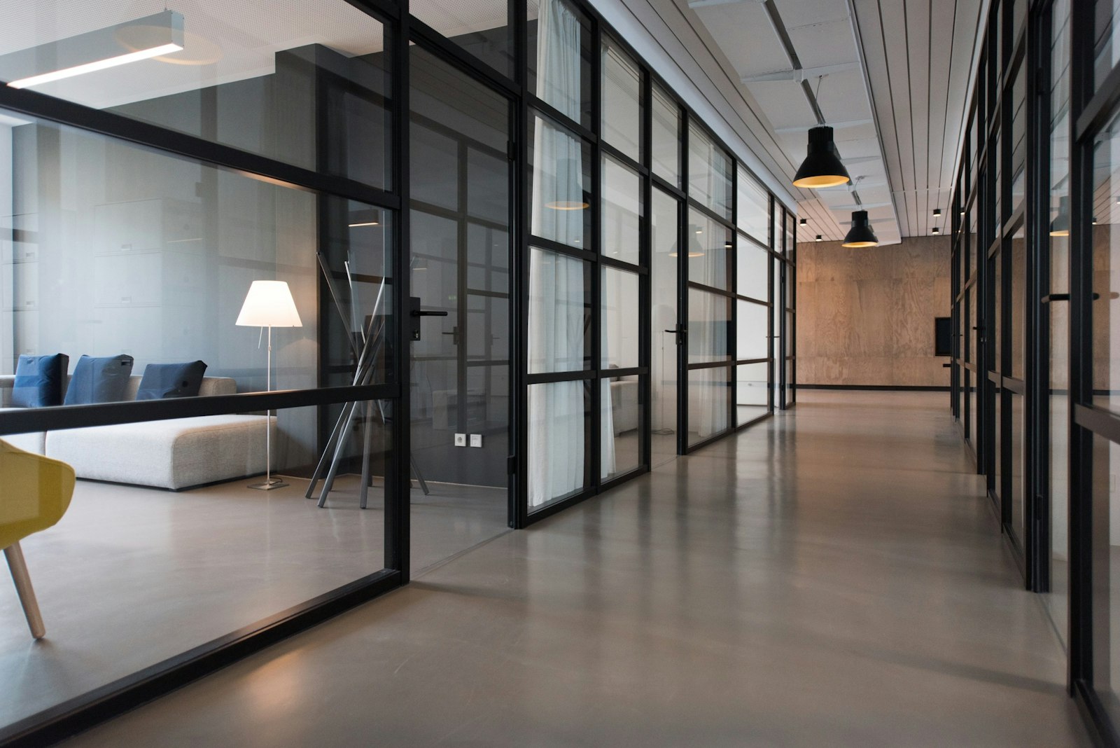 A calm office lounge area